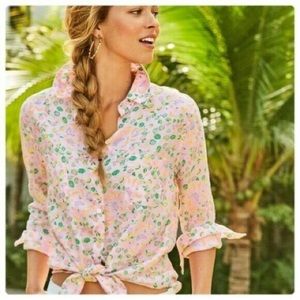 Lilly Pulitzer Women's Sea View Button Down Linen Top Urchin Pink RRP$98 Medium